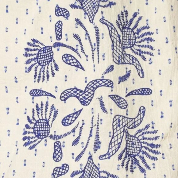 World Market Dobby Floral Embroidered Bell Sleeve Top Peasant Blouse Boho - Picture 3 of 8